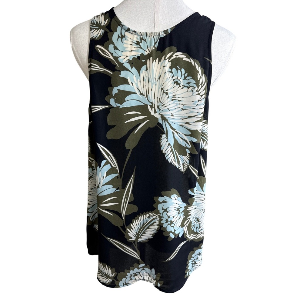 Who What Wear Womens Floral Sleeveless Blouse Black Olive Blue Medium